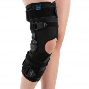 Długi stabilizator stawu kolanowego z szynami otwarty